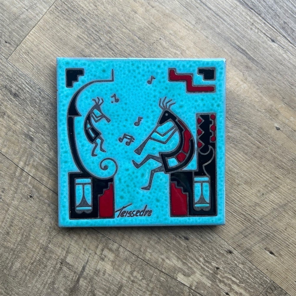 Teissedre Kokopelli Flute Player Tile Trivet Cleo Southwestern Pueblo Vintage